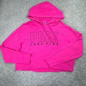 Victoria's Secret Pink Cut Out Back Cropped Hoodie Hot Pink